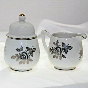 Schumann Arzberg Platinum Elegance Mini Creamer & Sugar Bowl Germany 72 Roses